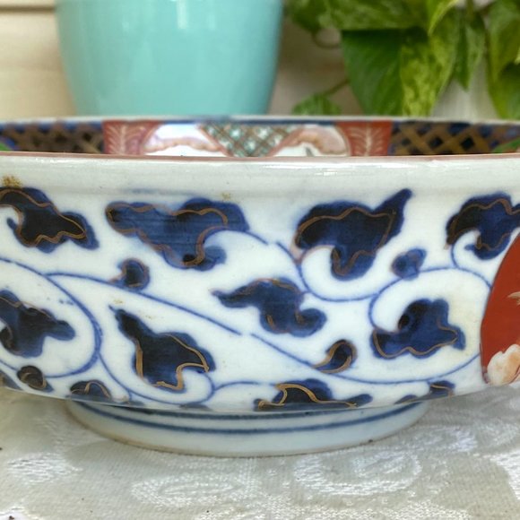 Antique Japanese Imari Porcelain Footed Rice Serving Bowl- Hand Painted-Set of 2 - Picture 8 of 12